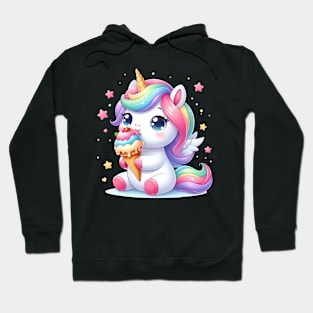 Cute colorful unicorn having ice cream Hoodie